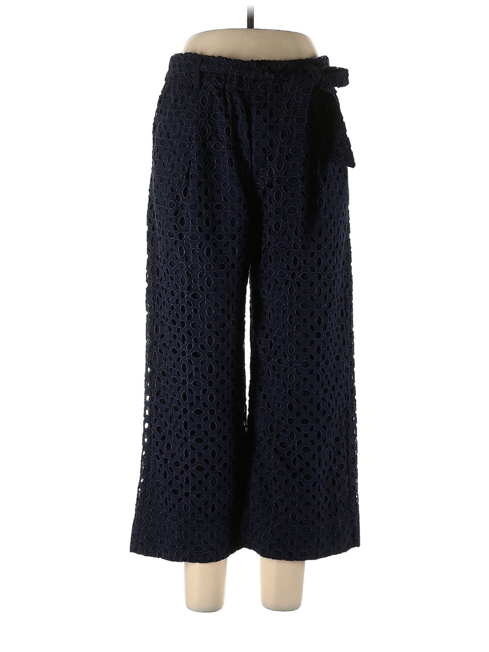 J. Crew Navy Eyelet Wide-Leg Trousers